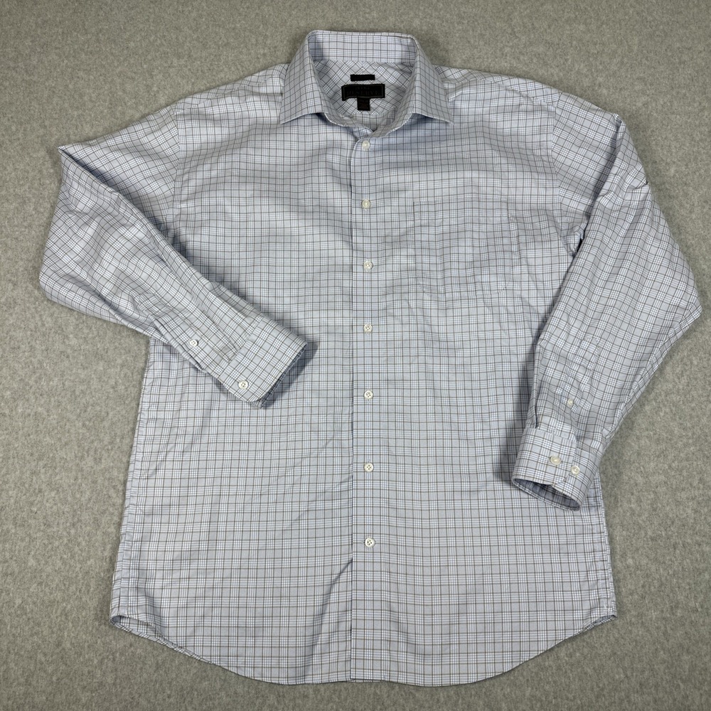 Jos‎ A Bank Reserve Men's Windowpane Plaid Blue Size 17.5 35 Egyptian Shirt